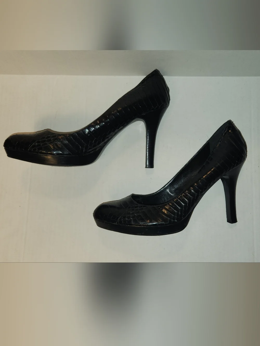 Ralph Lauren Kailee Black Snake Skin Snakeskin High Heel Pumps Stilettos 9 EUC